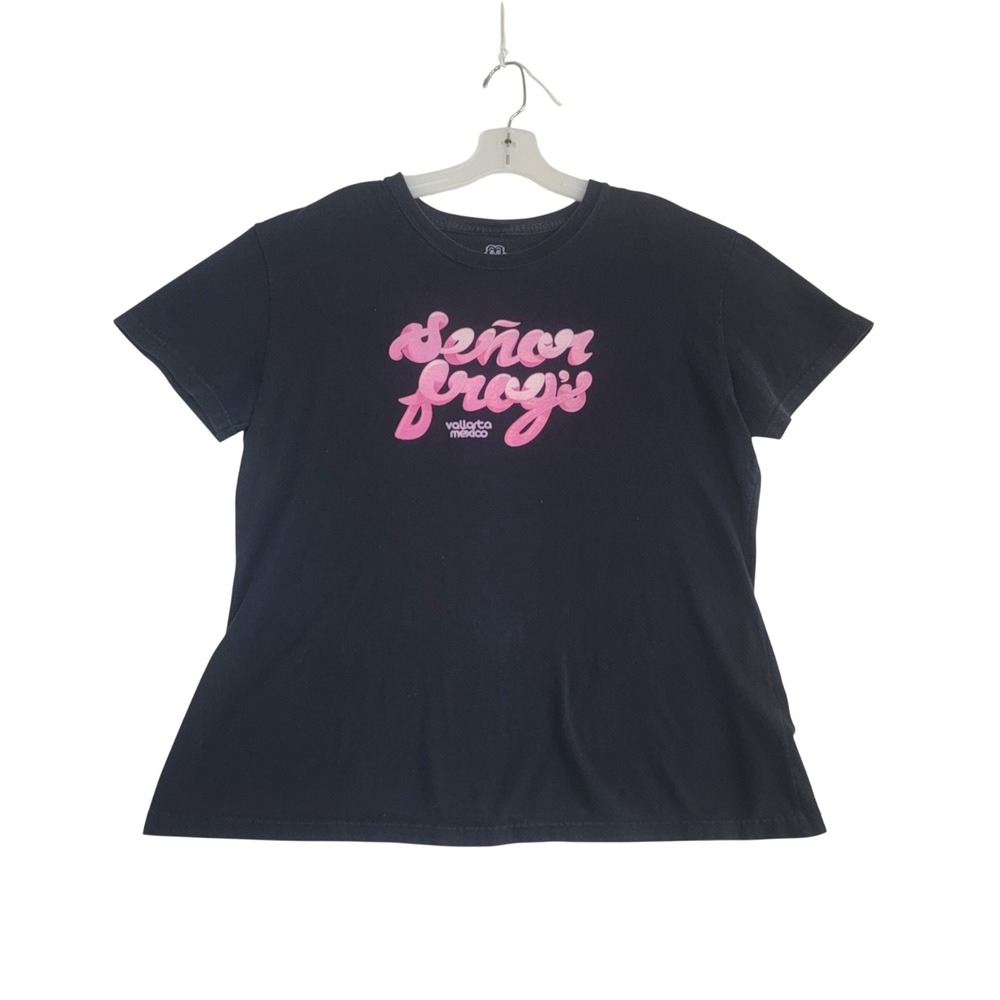 Senor Frogs Graphic T-Shirt  XL Black Vallarta Mexico Pink Logo Cotton - 90s